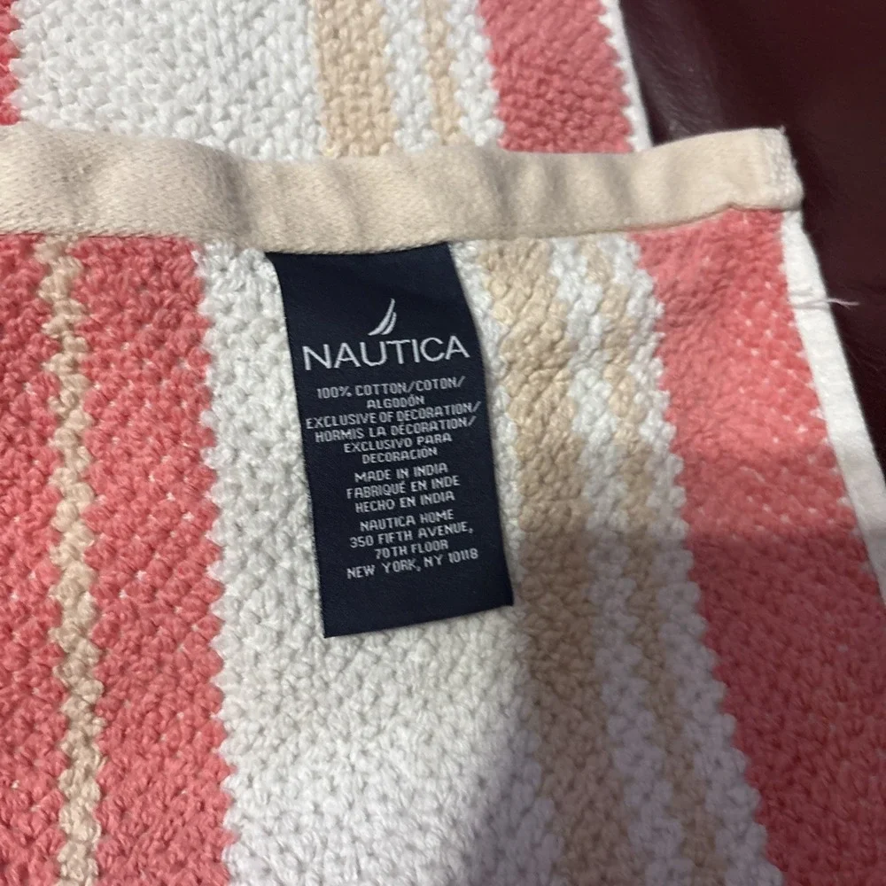 NAUTICA LAKEVIEW CORAL & TAN WHITE STRIPE 4 Piece HAND Cloth &‎ Bath Beach Towel